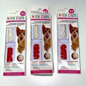😻KITTY CAPS NAIL CAPS White / Coral red 120COUNT NEW